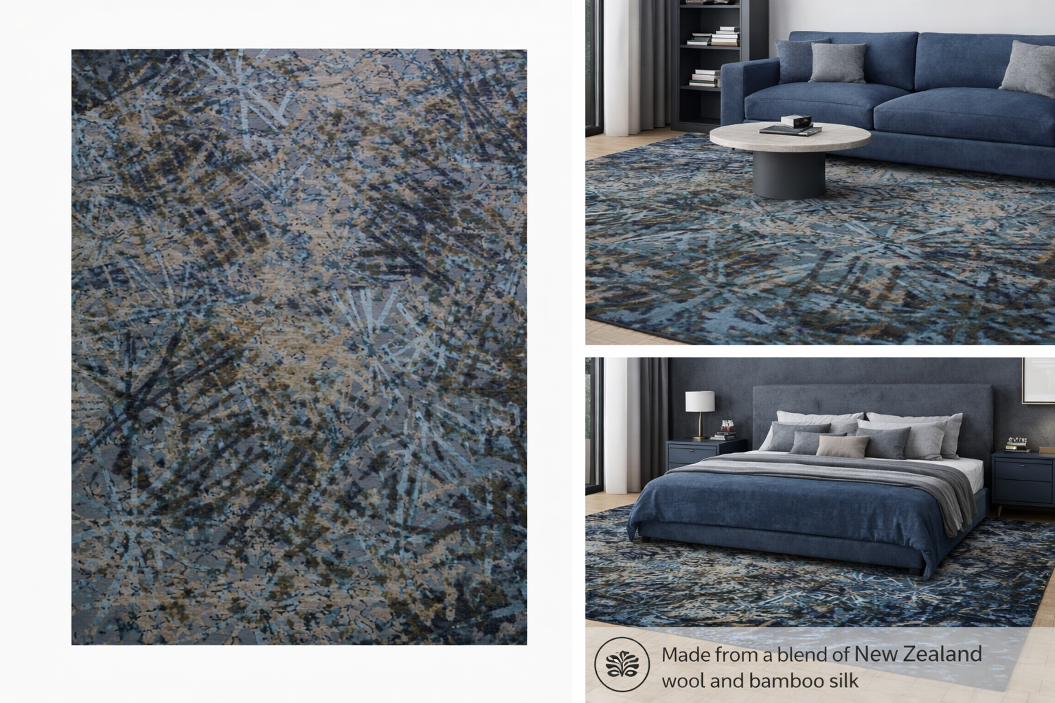 HM=168=4 HM-67 Handcrafted Wool & Bamboo Silk Carpet – Distressed Abstract Modern Design (8x10 ft) - Image 1