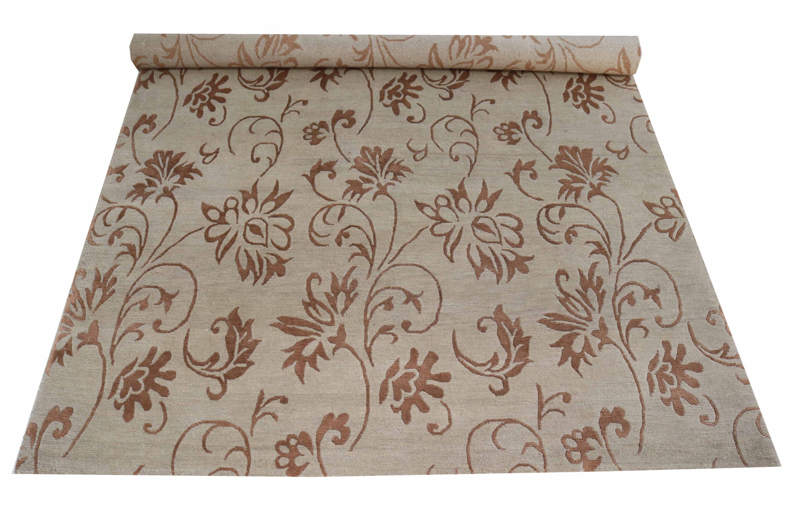 164 HDR-610 Handcrafted Wool & Bamboo Silk Carpet – Classic Floral Scroll Pattern (6x9 ft) - Image 1