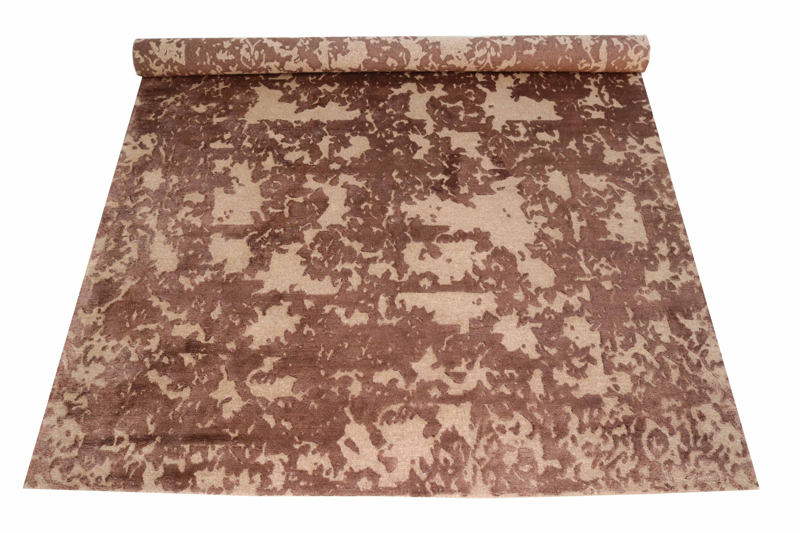 177 HDR-623 Handcrafted Wool & Bamboo Silk Carpet – Contemporary Distressed Abstract Design (6x9 ft) - Image 1
