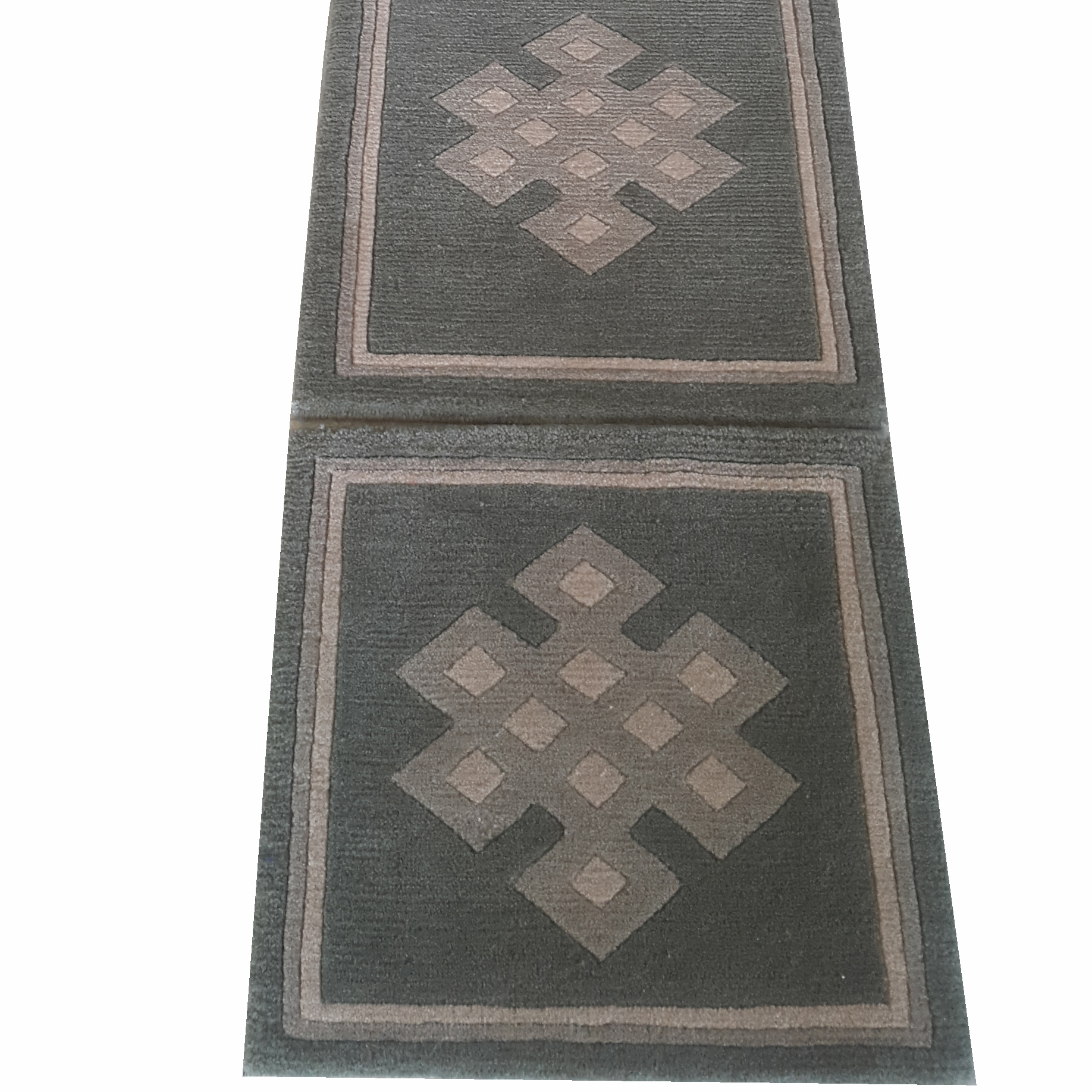 20170210_125459 - 2 HDR-604 Handcrafted New Zealand Wool Tibetan Endless Knot Runner Set – Contemporary Grey Hallway Carpet (1'6" × 4'6") - Image 1