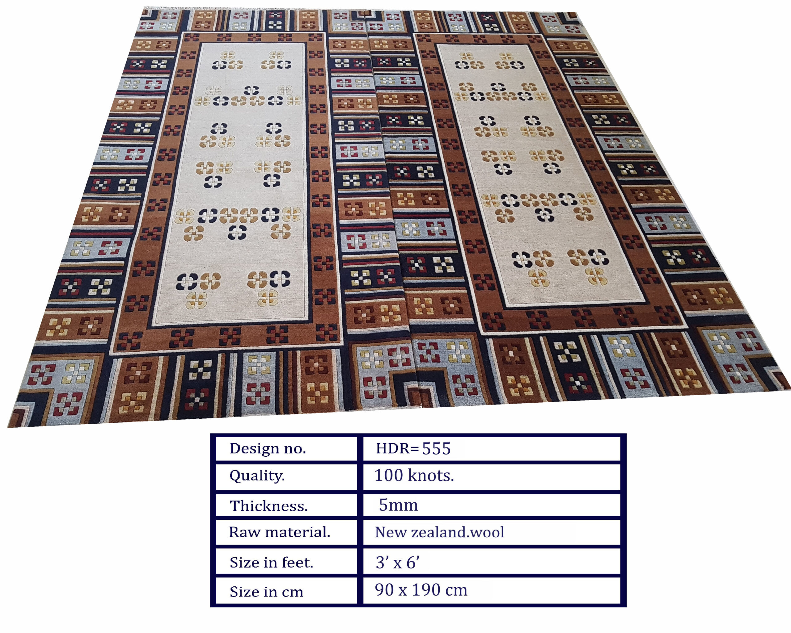 20170618_124811 HDR-555 Handcrafted New Zealand Wool Tibetan Rug – Geometric Heritage Pattern - Image 1