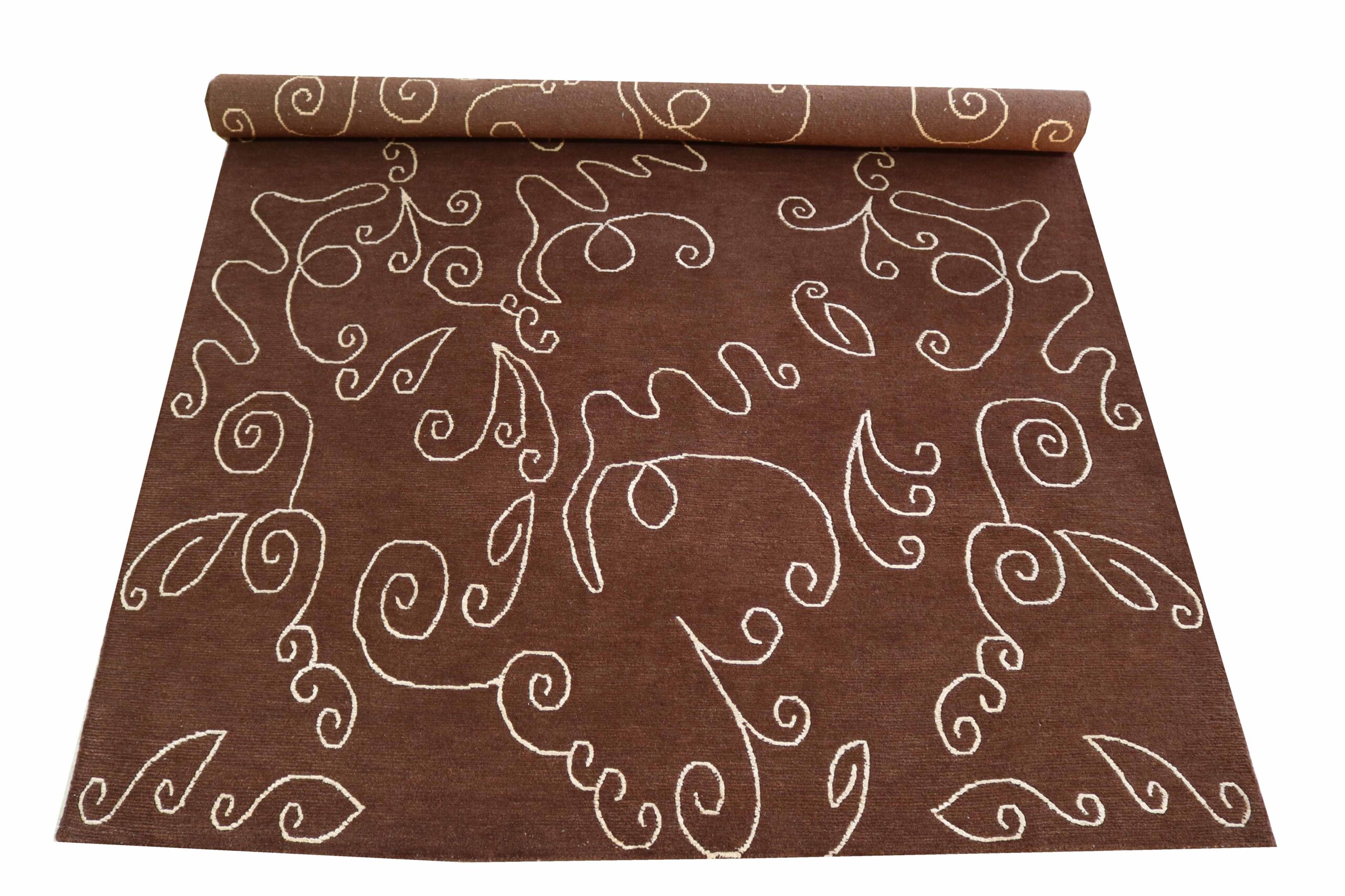 212 HDR-607 Handcrafted Wool & Bamboo Silk Carpet – Contemporary Scrollwork Design (6x9 ft) - Image 1