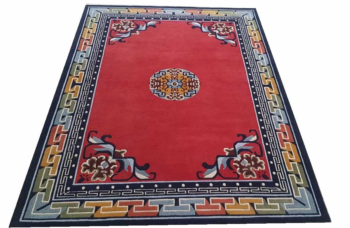 22 HDR-547 Crimson Red New Zealand Wool Rug – Classic Medallion Border Design - Image 1