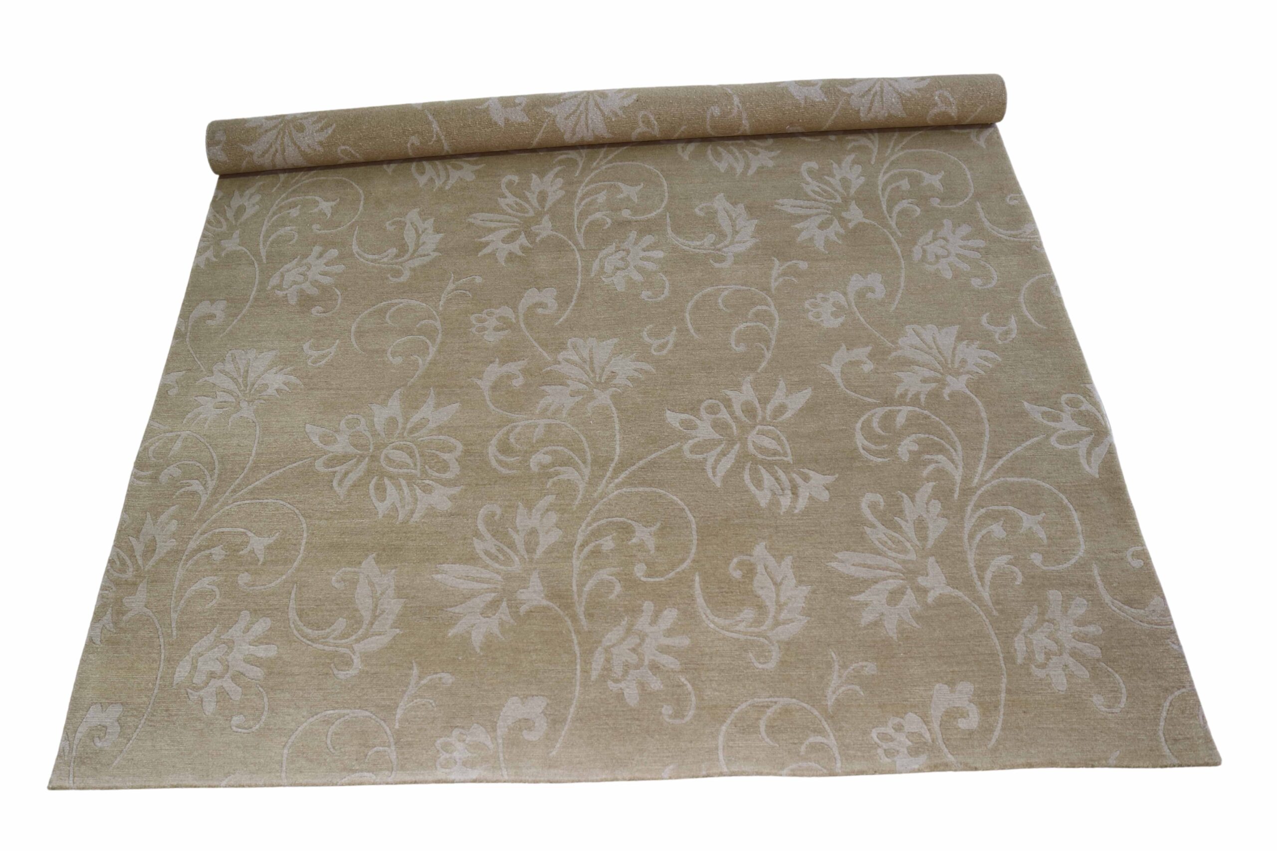 236 HDR-606 Handcrafted Wool & Bamboo Silk Carpet – Elegant Floral Scroll Design (6x9 ft) - Image 1