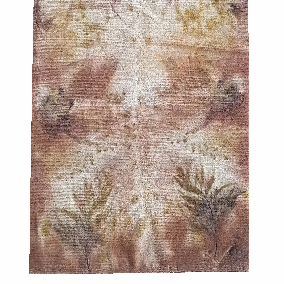 33 - 1 HDR-627 Ecoprint Bamboo Silk Rug – Organic Botanical Impression Design - Image 1