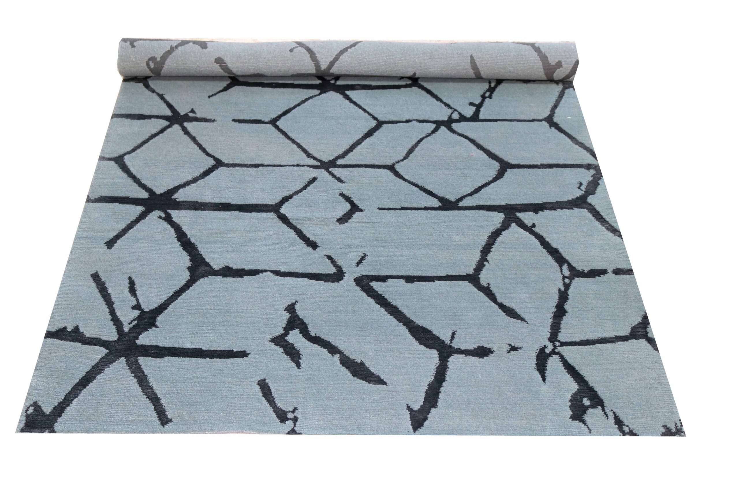 54 HDR-624 Handcrafted Wool & Bamboo Silk Carpet – Modern Geometric Abstract Design (4x6 ft) - Image 1