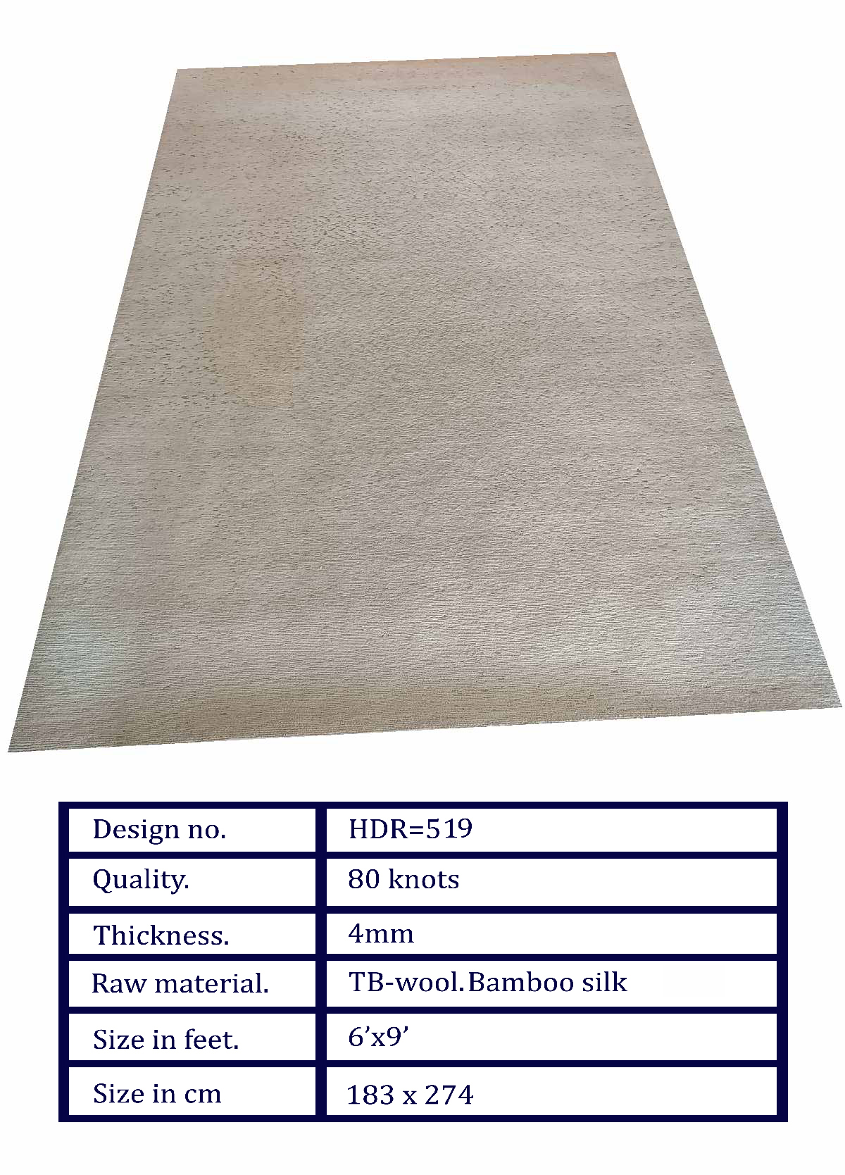 HDR-519 HDR-519 Handcrafted Wool & Bamboo Silk Carpet – Minimalist Solid Ivory Luxury Rug (6x9 ft) - Image 1