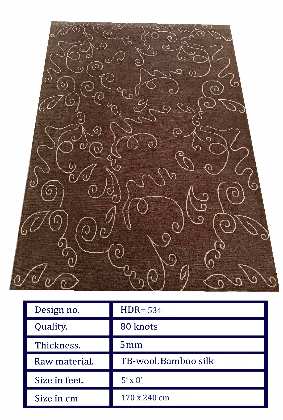 HDR-534 HDR-534 Handcrafted Wool & Bamboo Silk Contemporary Vine Carpet – Chocolate Brown Designer Rug (5x8 ft) - Image 1
