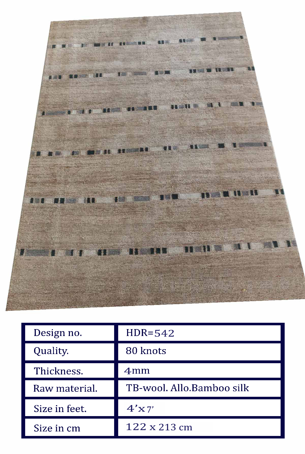 HDR-542 HDR-542 Handcrafted Minimalist Linear Wool, Allo & Bamboo Silk Carpet – Contemporary Neutral Designer Rug (4x7 ft) - Image 1