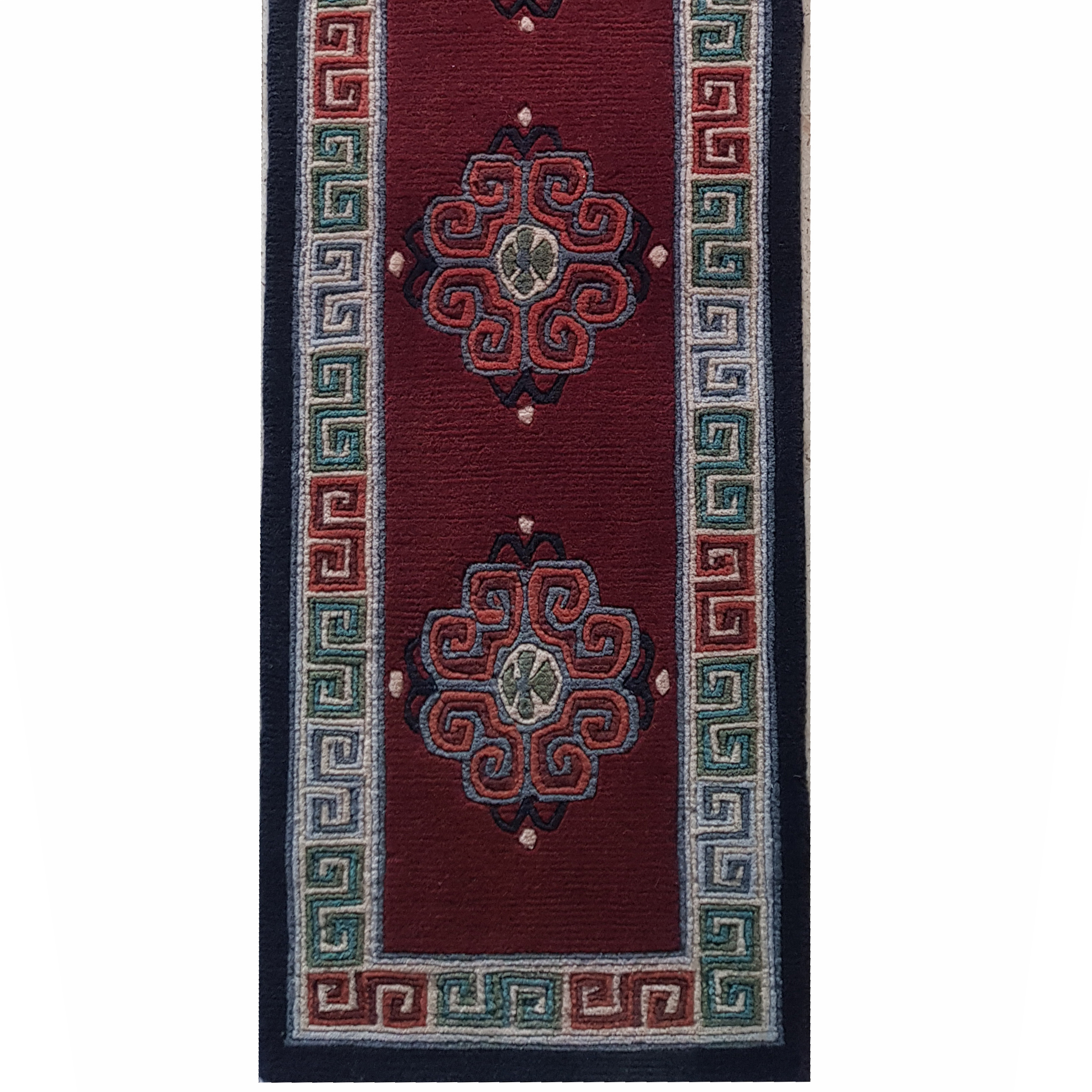 Himalayan decor rug - 20221213_131615-23 HDR-592 Handcrafted New Zealand Wool Runner & Accent Mat Set – Crimson Greek Key Elegance - Image 1
