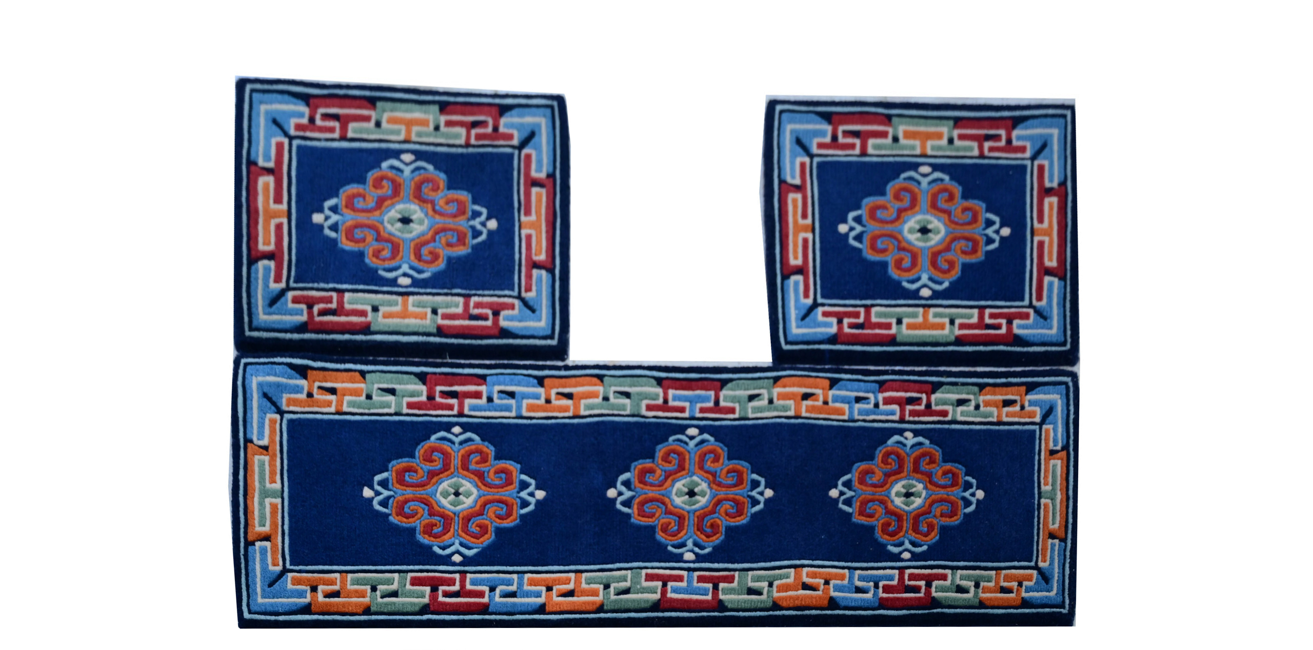 Himalayan decor rug - DSC_0859-7-scaled HDR-588 Handcrafted New Zealand Wool L-Shaped Runner – Deep Blue Floral Geometry - Image 1