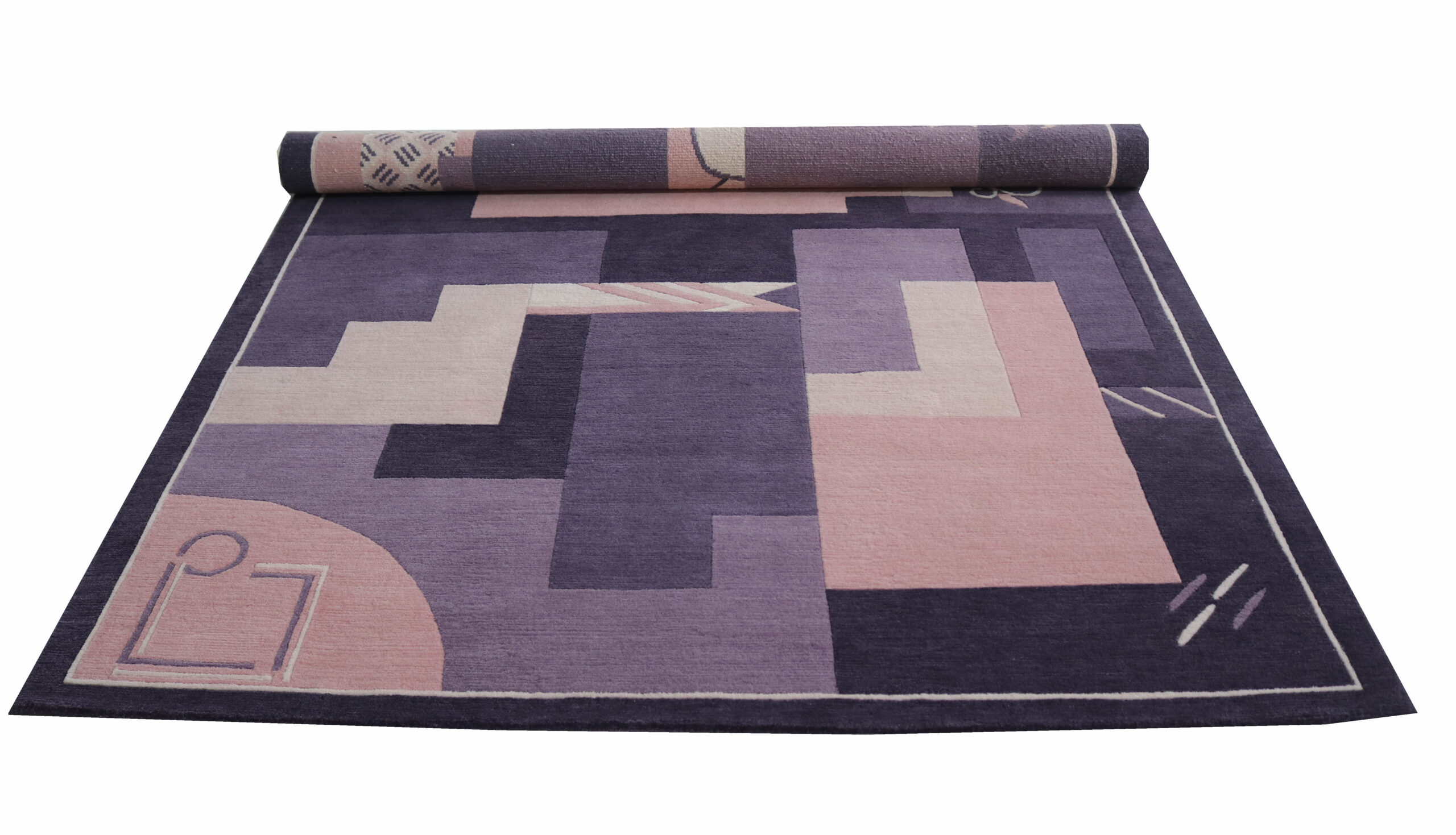 IMG_5646 HDR-570 New Zealand Wool Rug – Contemporary Geometric Abstract Design in Plum & Blush - Image 1