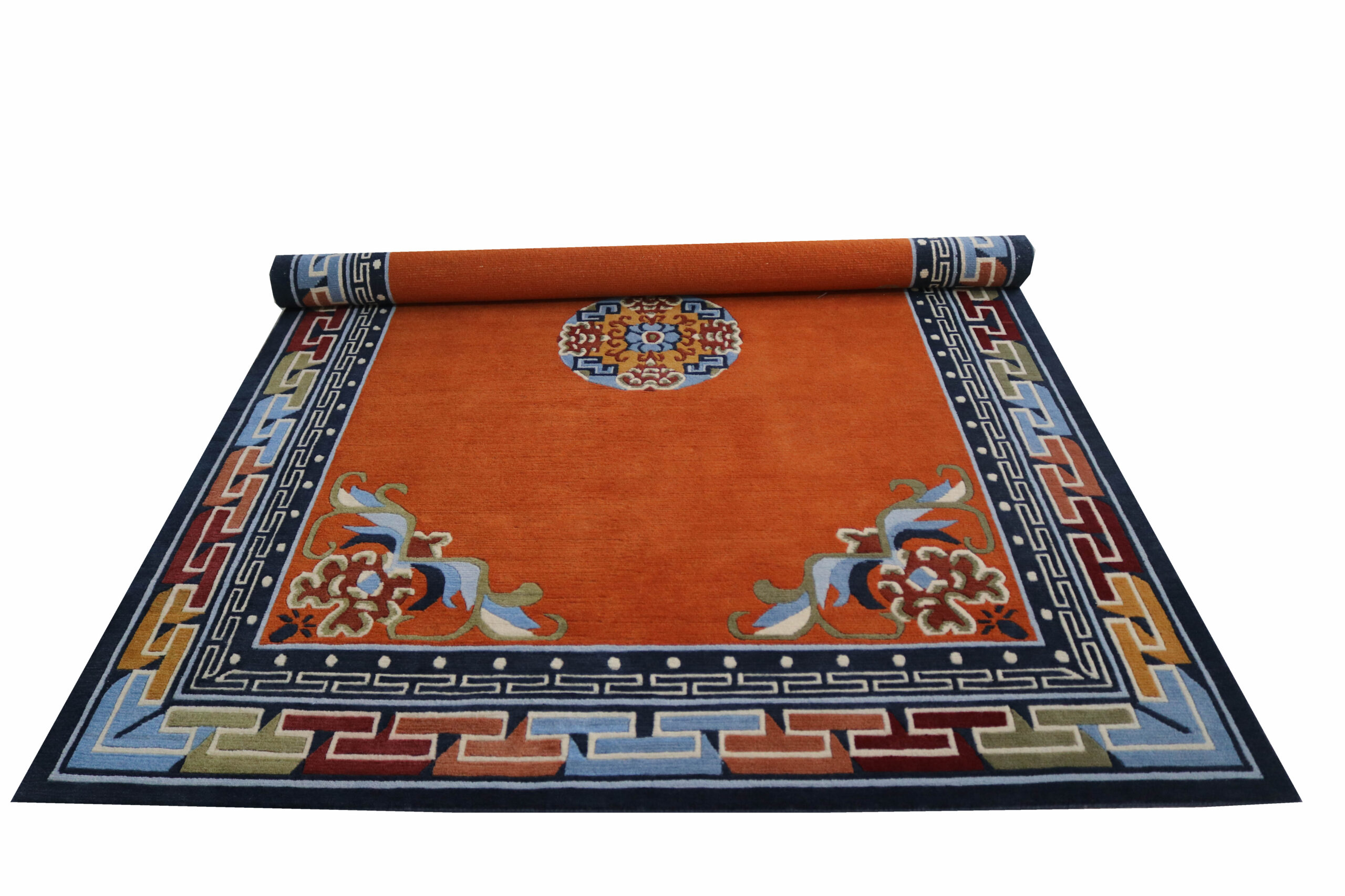 IMG_5668 HDR-578 Burnt Orange New Zealand Wool Rug – Classic Medallion Border Design - Image 1
